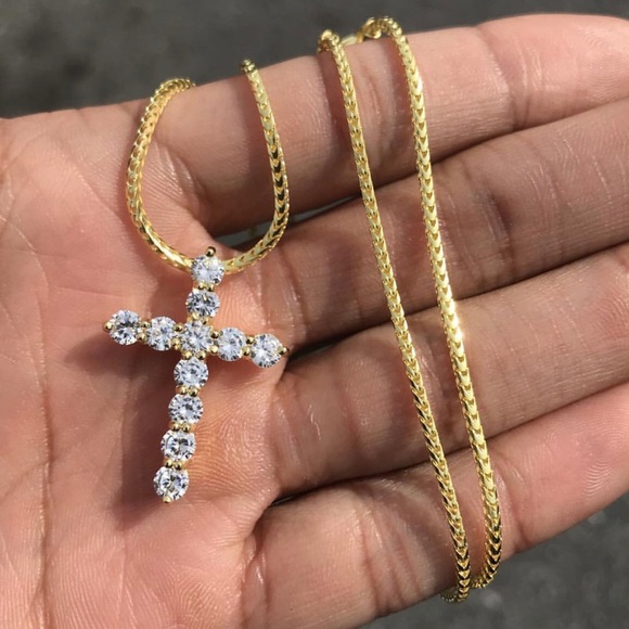 925 Sterling Silver Classic DBY CZs Cross Necklace - Picture 2 of 6